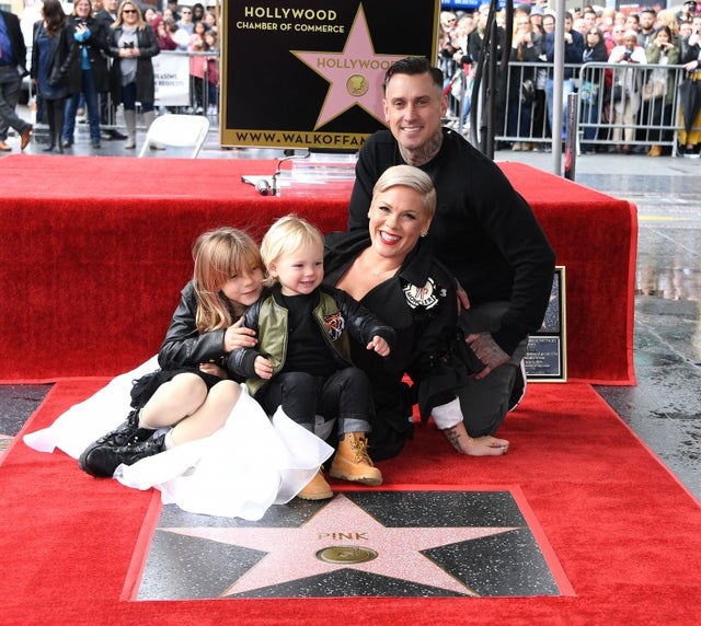 Pink and Carey Hart with kids at walk of fame ceremony